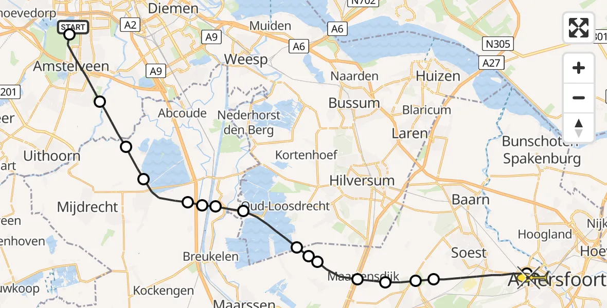 Routekaart van de vlucht: Lifeliner 1 naar Amersfoort