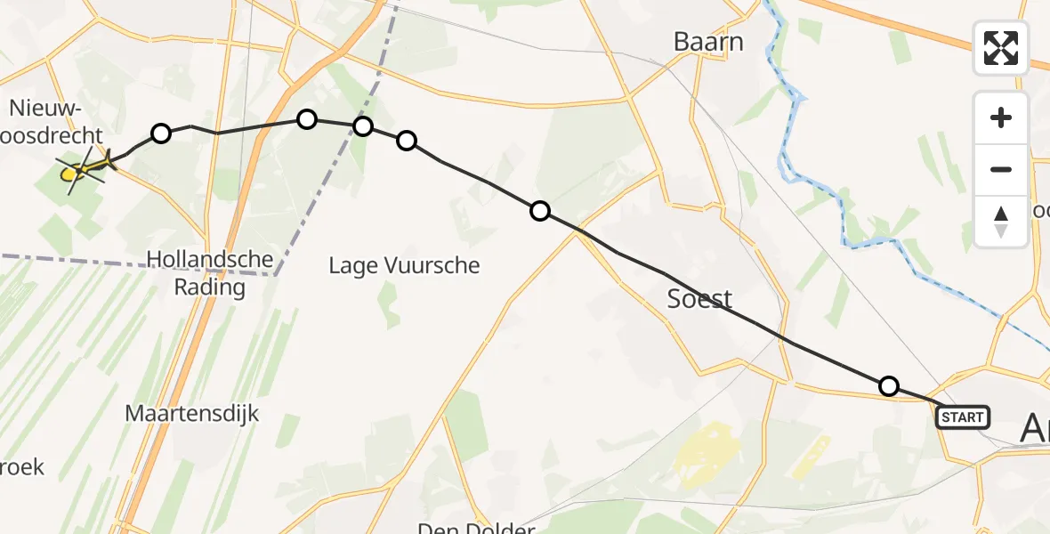 Routekaart van de vlucht: Lifeliner 1 naar Vliegveld Hilversum