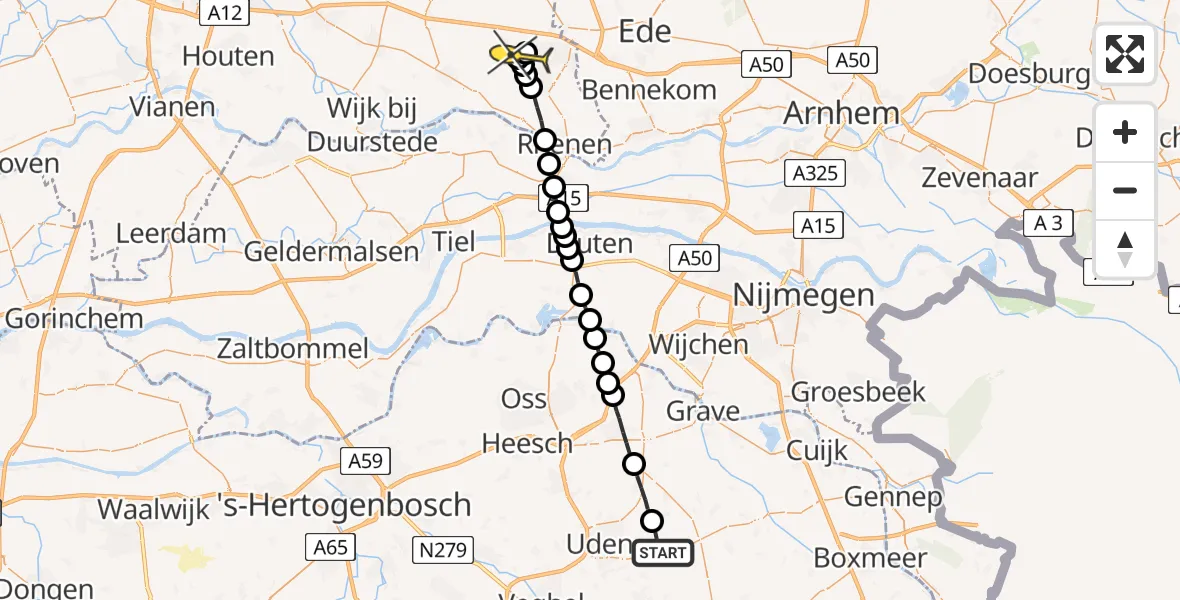 Routekaart van de vlucht: Lifeliner 3 naar Veenendaal