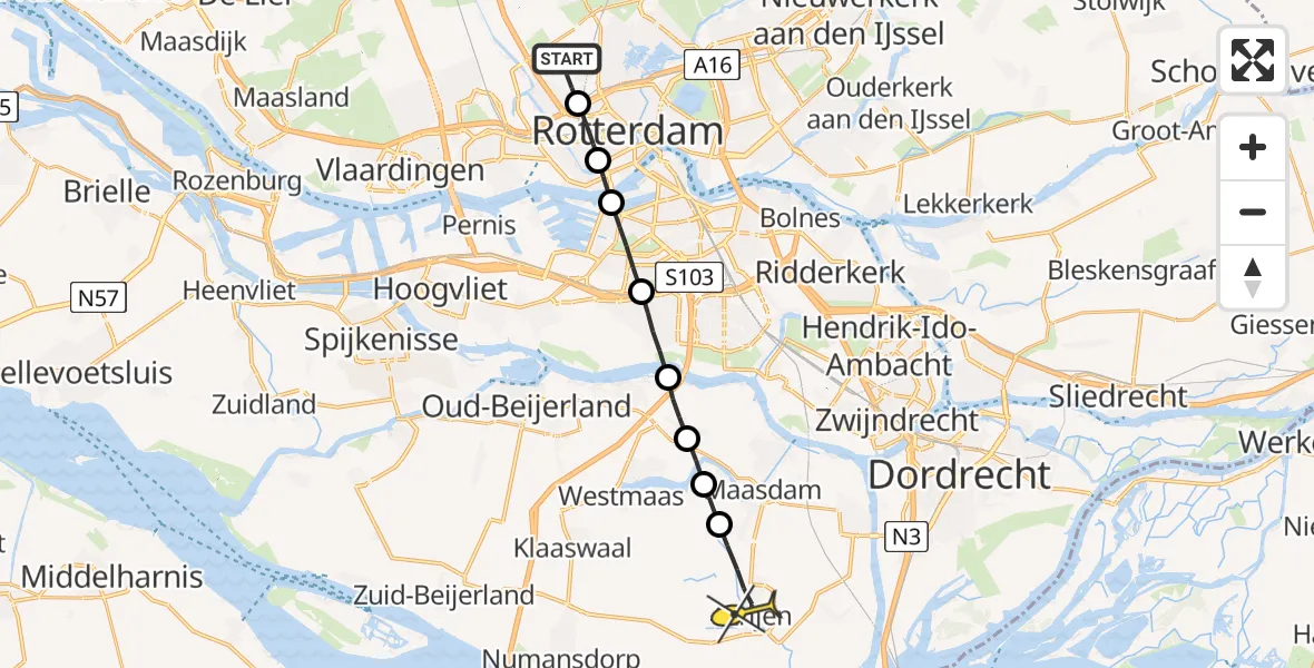 Routekaart van de vlucht: Lifeliner 2 naar Strijen