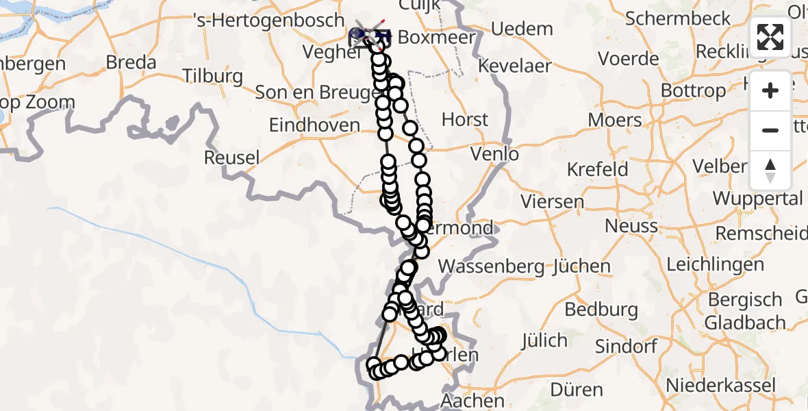 Vluchtroute Politiehelikopter Vliegbasis Volkel - Vliegbasis Volkel, 20 februari 2023, 12:30
