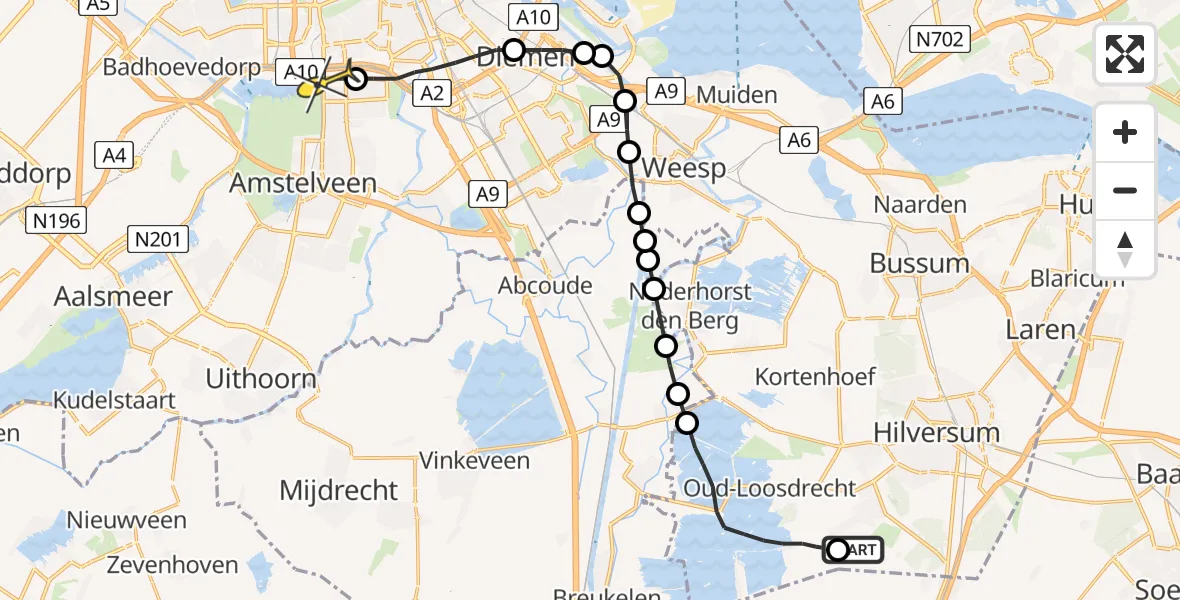 Routekaart van de vlucht: Lifeliner 1 naar VU Medisch Centrum Amsterdam