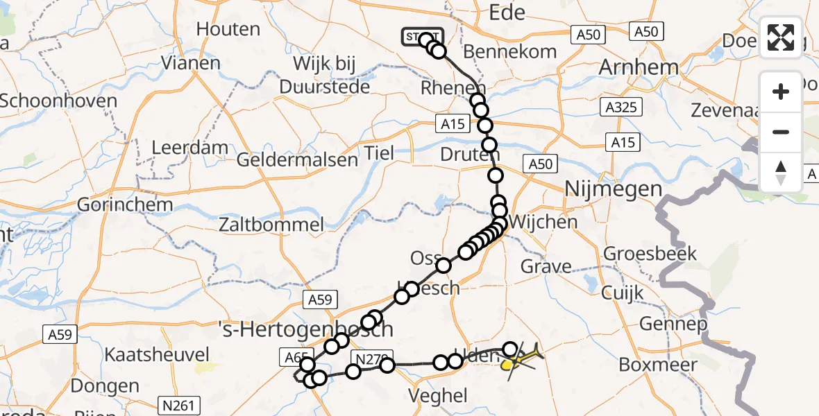 Routekaart van de vlucht: Lifeliner 3 naar Vliegbasis Volkel