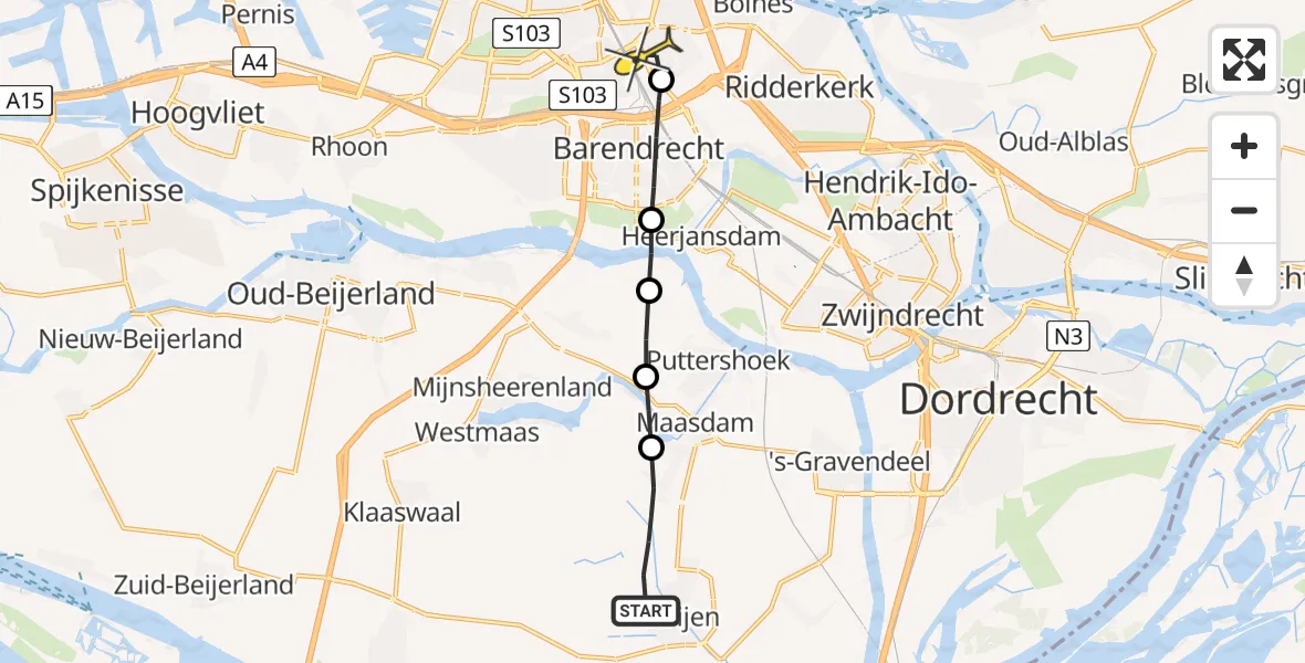 Routekaart van de vlucht: Lifeliner 2 naar Rotterdam