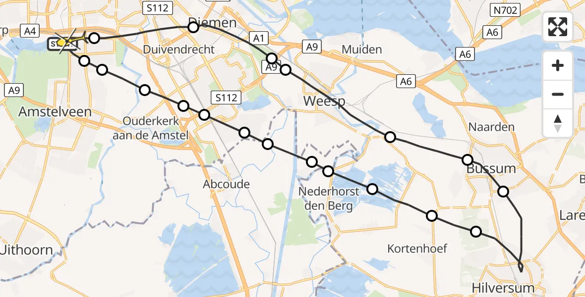 Routekaart van de vlucht: Lifeliner 1 naar VU Medisch Centrum Amsterdam