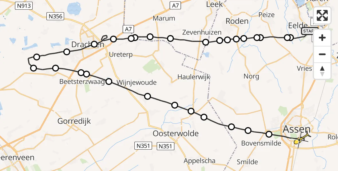 Routekaart van de vlucht: Lifeliner 4 naar Assen