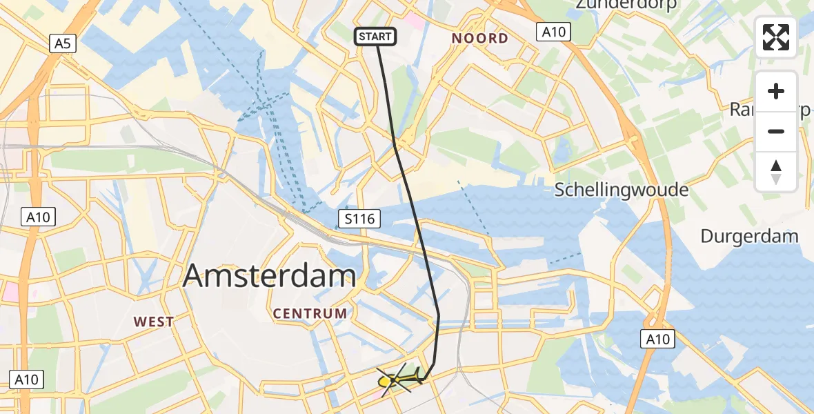 Routekaart van de vlucht: Lifeliner 1 naar Amsterdam