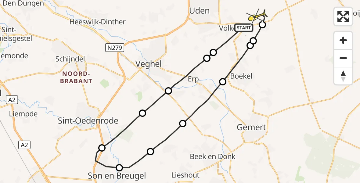 Routekaart van de vlucht: Lifeliner 3 naar Vliegbasis Volkel