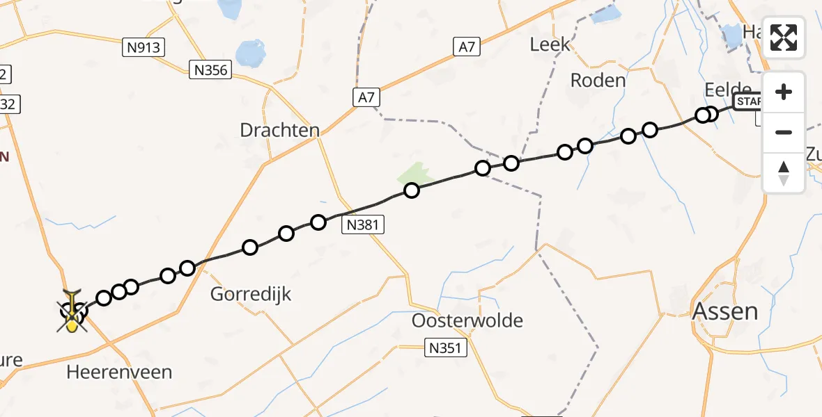 Routekaart van de vlucht: Lifeliner 4 naar Haskerdijken