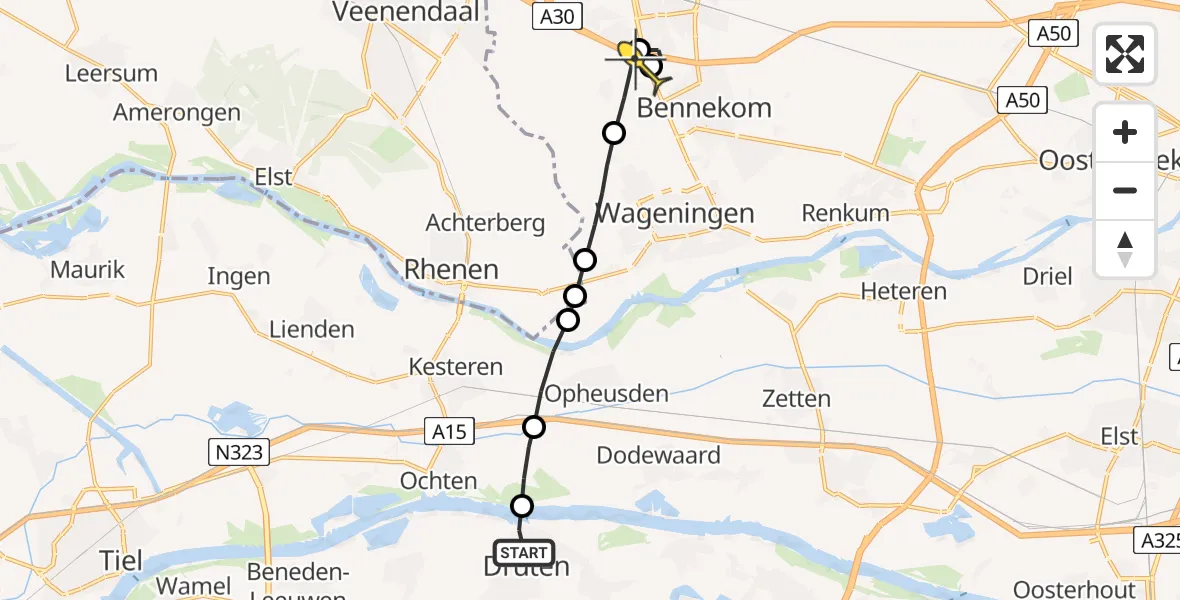 Routekaart van de vlucht: Lifeliner 3 naar Bennekom
