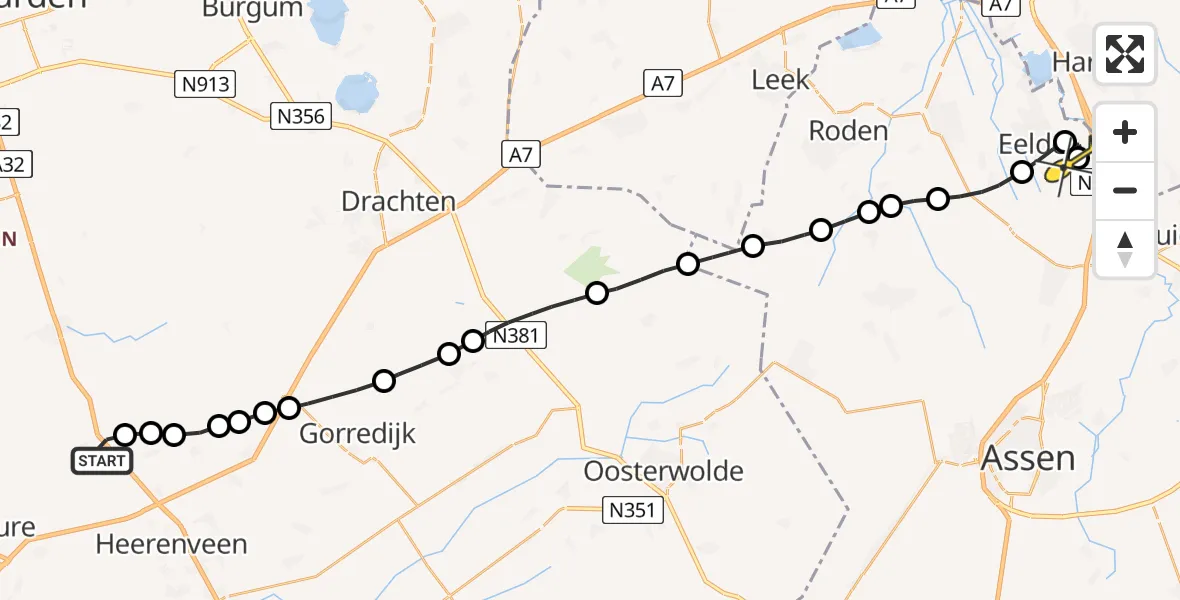 Routekaart van de vlucht: Lifeliner 4 naar Groningen Airport Eelde