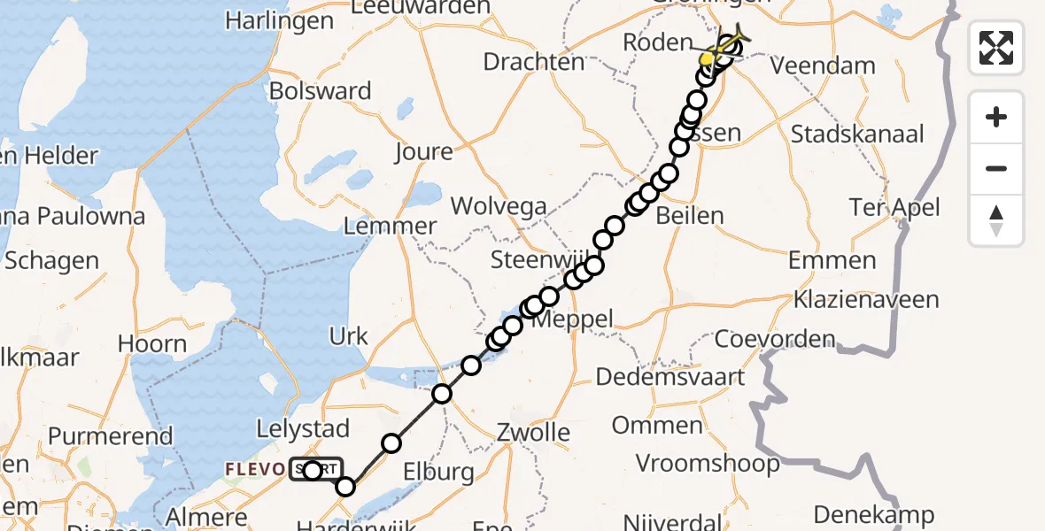 Routekaart van de vlucht: Traumaheli naar Eelde
