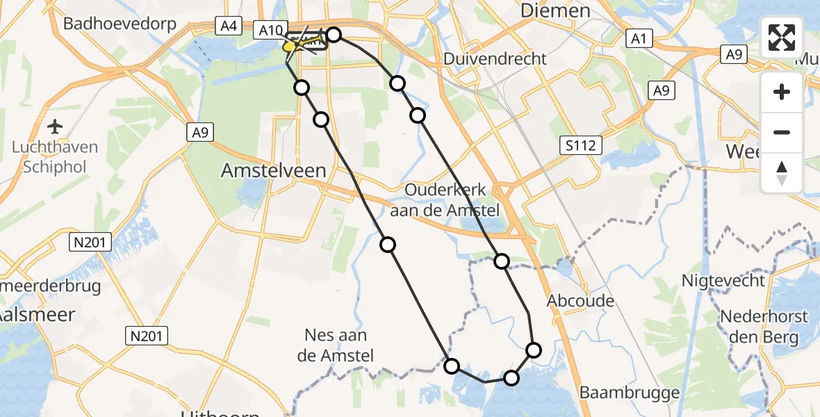 Routekaart van de vlucht: Lifeliner 1 naar VU Medisch Centrum Amsterdam