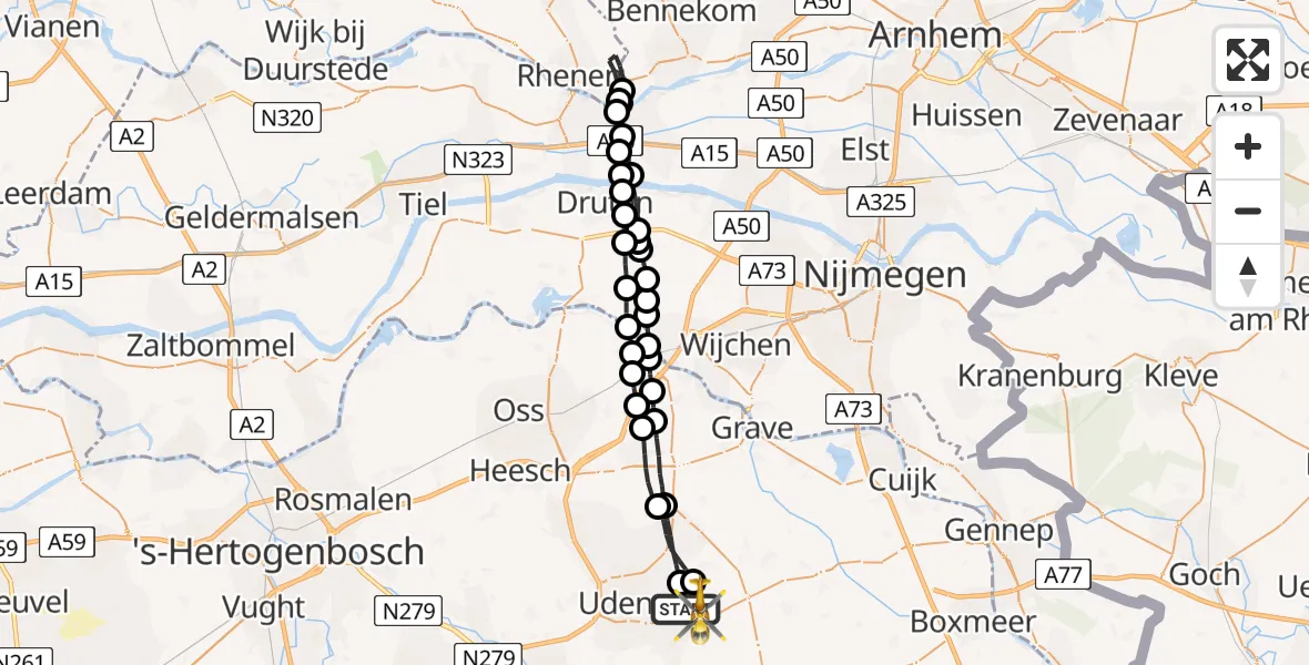 Vluchtroute Traumahelikopter Vliegbasis Volkel - Vliegbasis Volkel, 21 februari 2023, 11:50