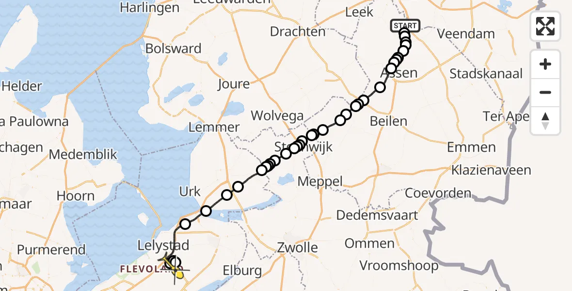 Routekaart van de vlucht: Traumaheli naar Lelystad Airport