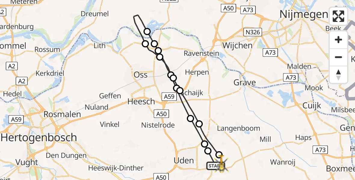 Vluchtroute Traumahelikopter Vliegbasis Volkel - Vliegbasis Volkel, 21 februari 2023, 13:27