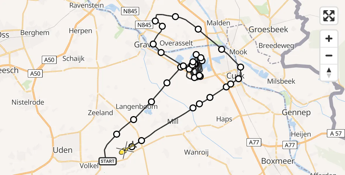 Routekaart van de vlucht: Politieheli naar Volkel