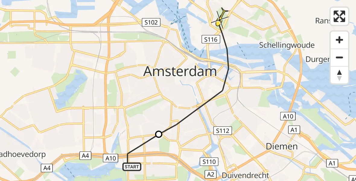 Routekaart van de vlucht: Lifeliner 1 naar Amsterdam