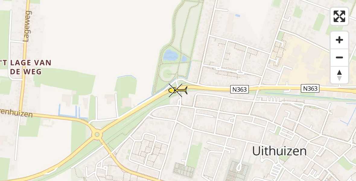 Routekaart van de vlucht: Traumahelikopter naar Uithuizen