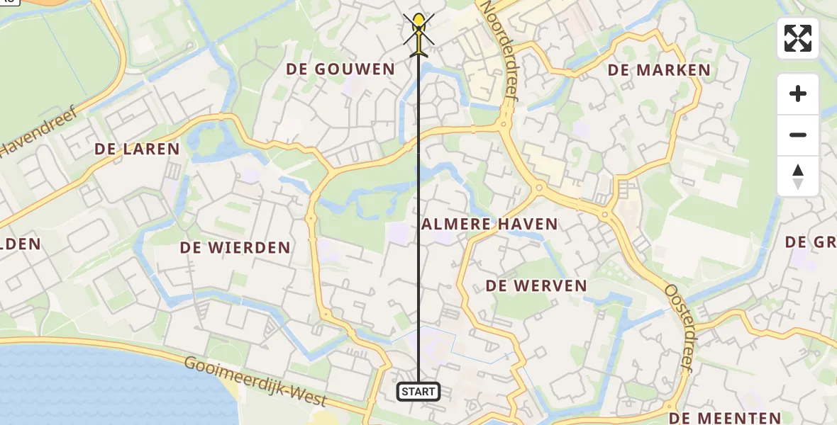 Routekaart van de vlucht: Politiehelikopter naar Almere