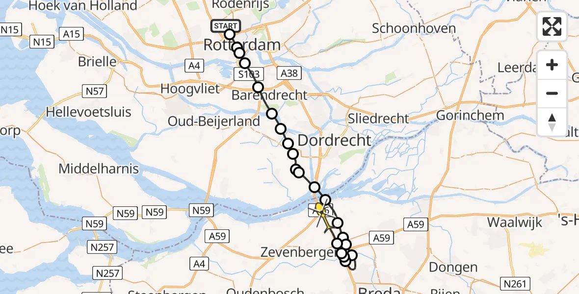 Routekaart van de vlucht: Lifeliner 2 naar Zevenbergschen Hoek
