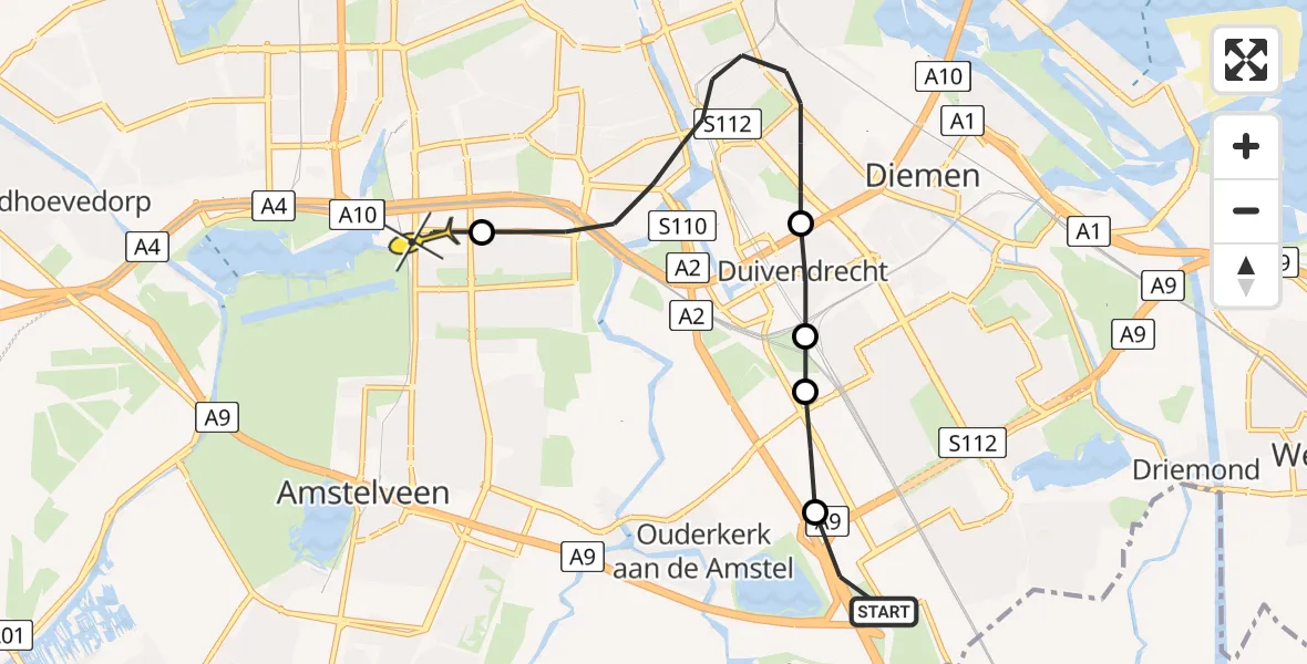 Routekaart van de vlucht: Lifeliner 1 naar VU Medisch Centrum Amsterdam