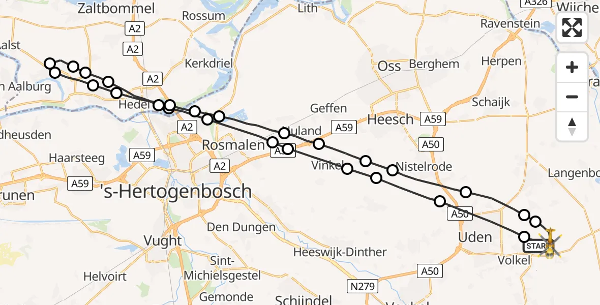 Vluchtroute Traumahelikopter Vliegbasis Volkel - Vliegbasis Volkel, 21 februari 2023, 16:36