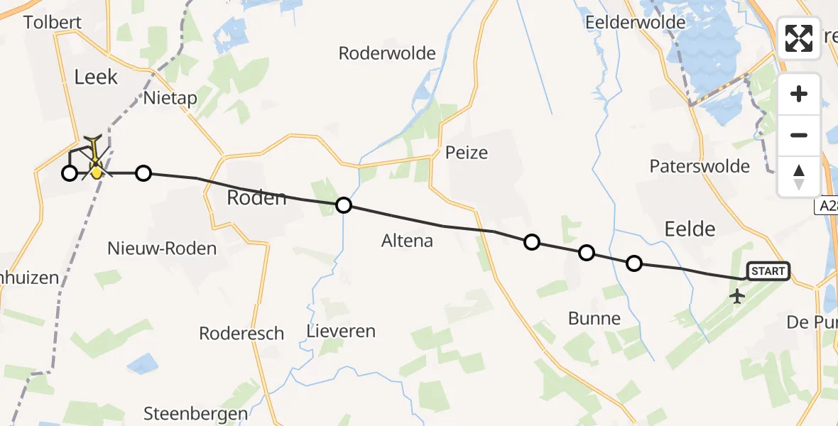 Routekaart van de vlucht: Traumaheli naar Leek