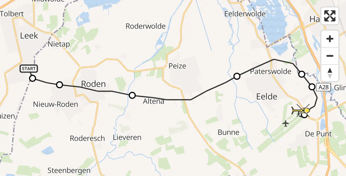 Routekaart van de vlucht: Traumaheli naar Groningen Airport Eelde