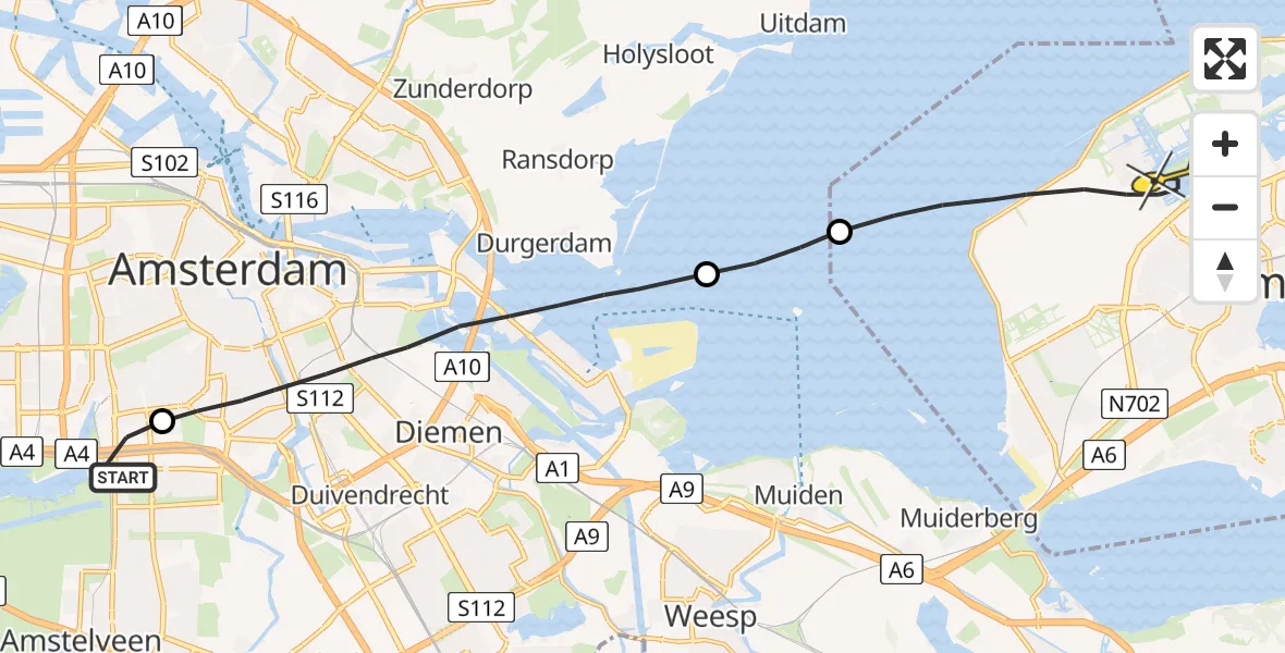 Routekaart van de vlucht: Lifeliner 1 naar Almere