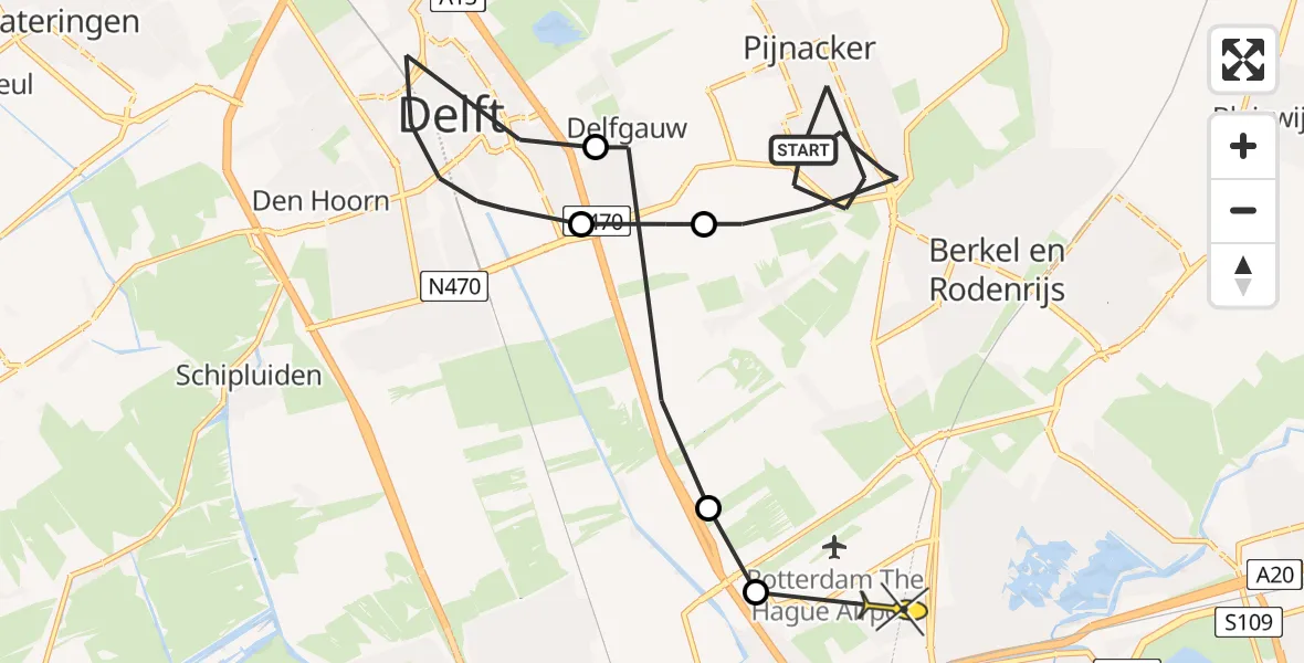 Routekaart van de vlucht: Politiehelikopter naar Rotterdam The Hague Airport
