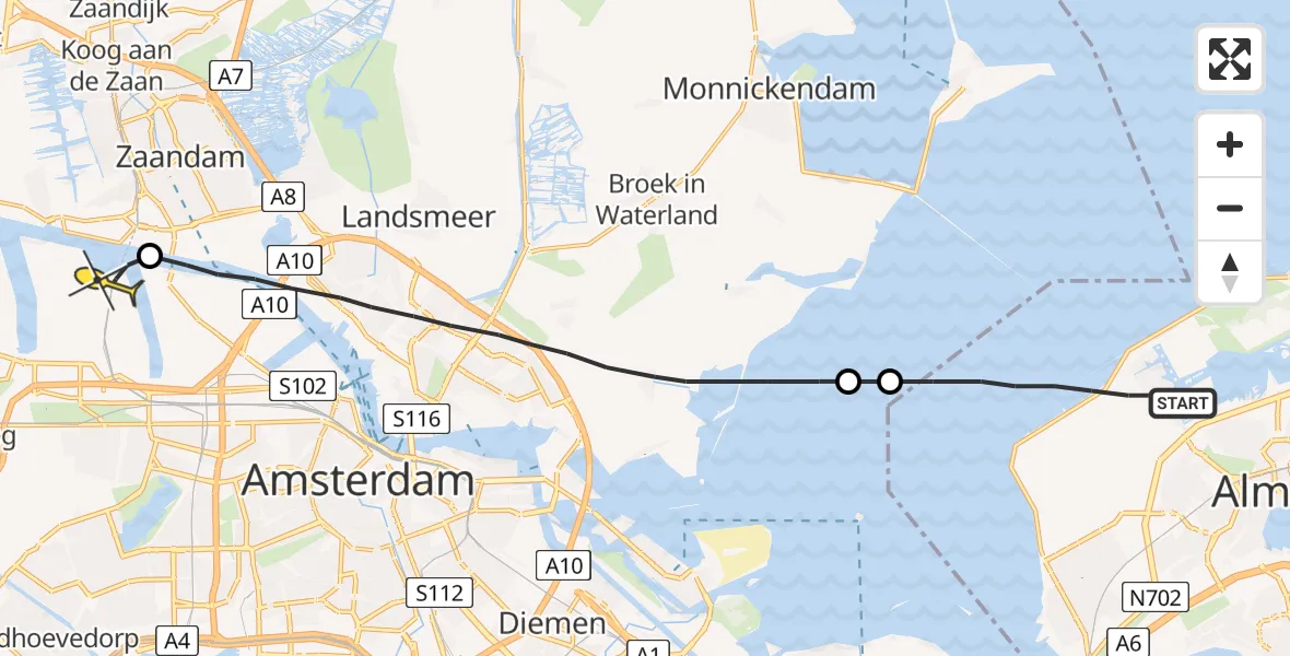 Routekaart van de vlucht: Lifeliner 1 naar Amsterdam Heliport