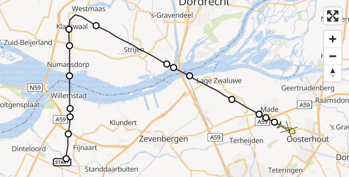 Routekaart van de vlucht: Lifeliner 2 naar Den Hout