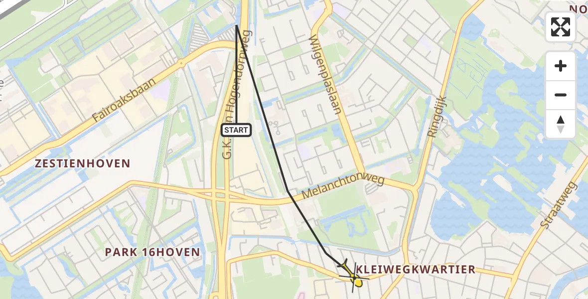 Vluchtroute Politiehelikopter van Rotterdam naar Rotterdam