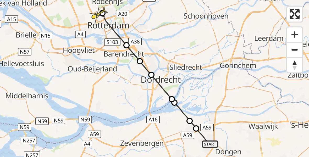 Routekaart van de vlucht: Lifeliner 2 naar Rotterdam The Hague Airport