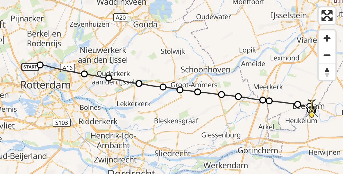 Routekaart van de vlucht: Lifeliner 2 naar Leerdam