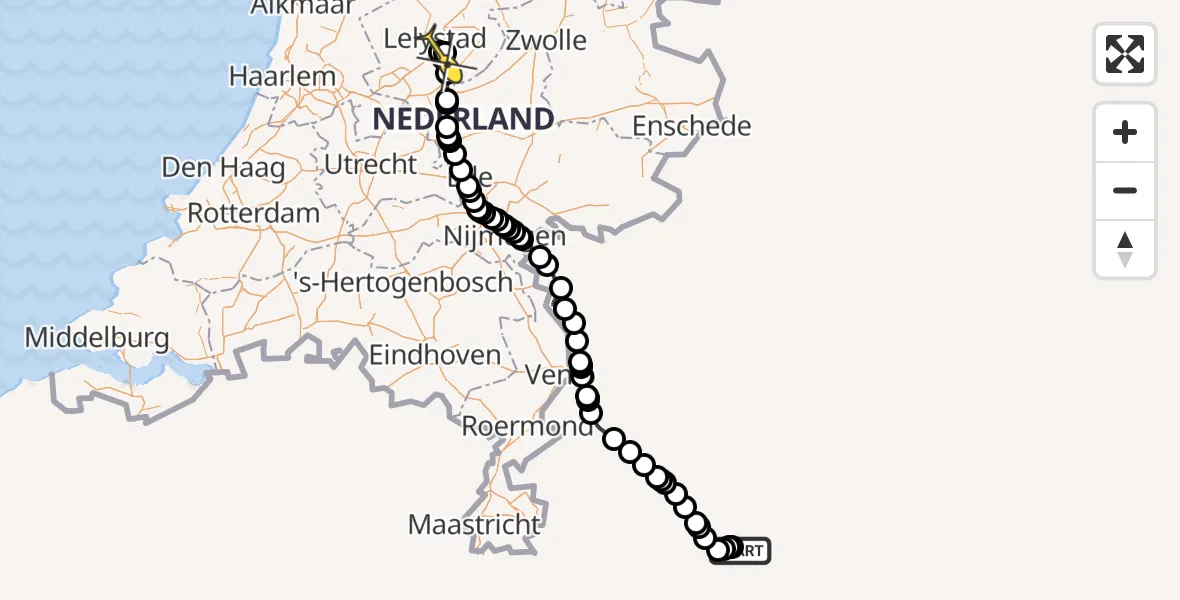 Routekaart van de vlucht: Traumaheli naar Lelystad Airport