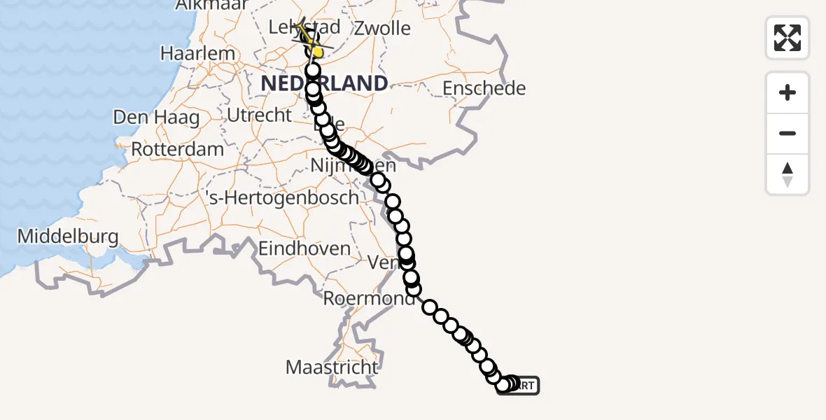 Routekaart van de vlucht: Traumahelikopter naar Lelystad Airport