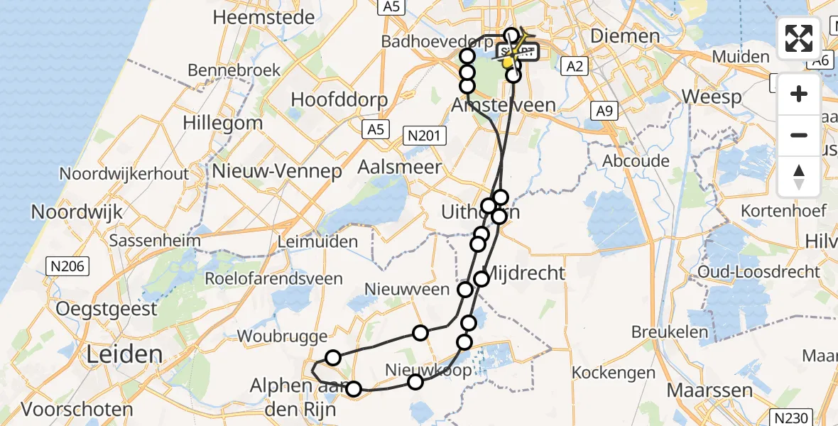 Routekaart van de vlucht: Lifeliner 1 naar VU Medisch Centrum Amsterdam
