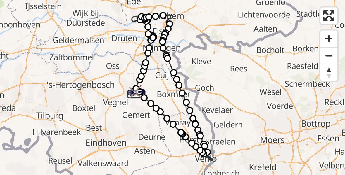 Vluchtroute Politiehelikopter Vliegbasis Volkel - Vliegbasis Volkel, 22 februari 2023, 14:59