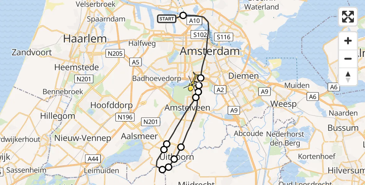 Routekaart van de vlucht: Lifeliner 1 naar VU Medisch Centrum Amsterdam