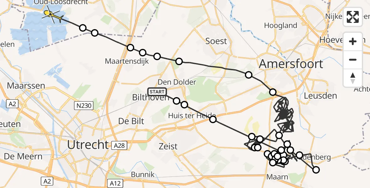 Routekaart van de vlucht: Politieheli naar Loosdrecht