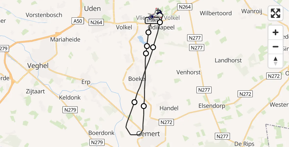Vluchtroute Politiehelikopter Vliegbasis Volkel - Vliegbasis Volkel, 22 februari 2023, 19:37