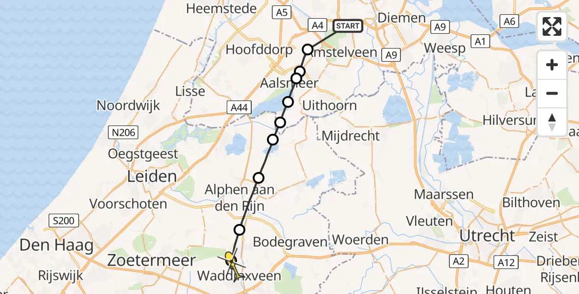 Routekaart van de vlucht: Lifeliner 1 naar Waddinxveen