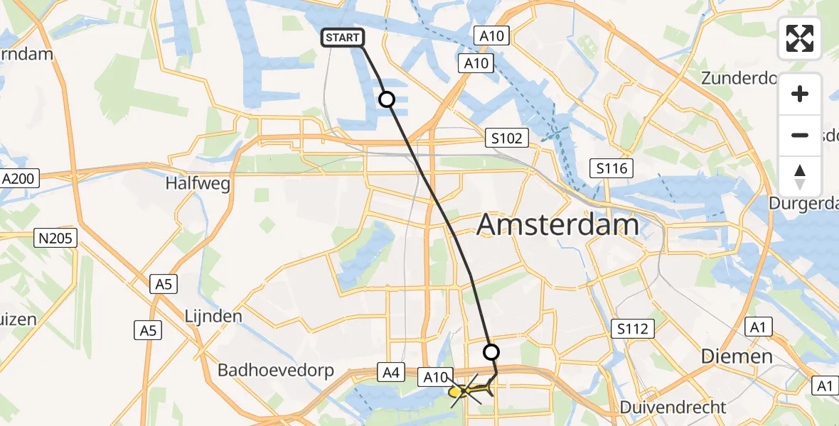 Routekaart van de vlucht: Lifeliner 1 naar VU Medisch Centrum Amsterdam