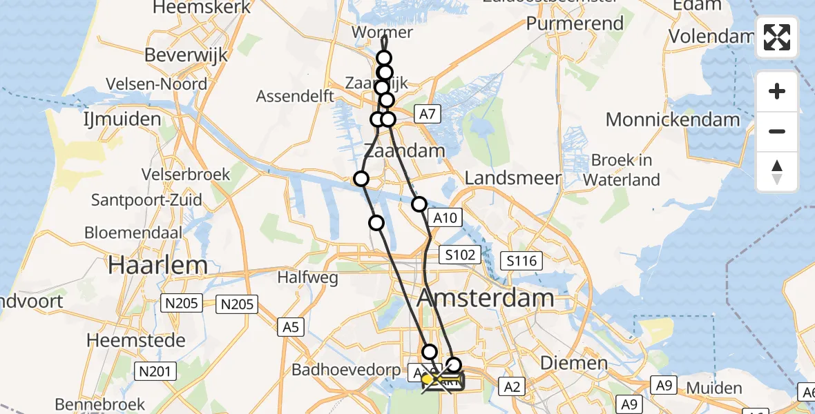 Routekaart van de vlucht: Lifeliner 1 naar VU Medisch Centrum Amsterdam