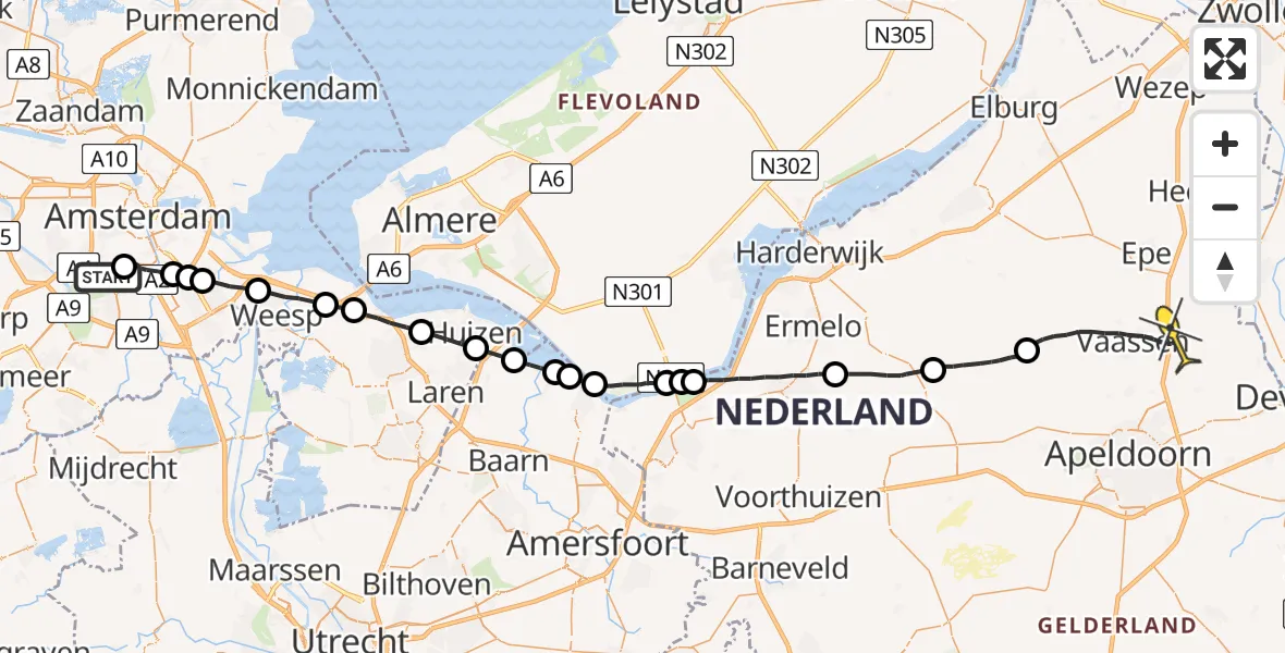 Routekaart van de vlucht: Lifeliner 1 naar Vaassen