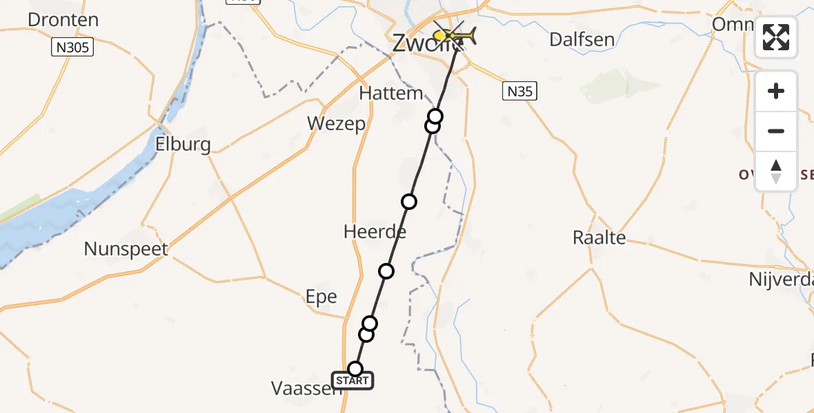 Routekaart van de vlucht: Lifeliner 1 naar Zwolle