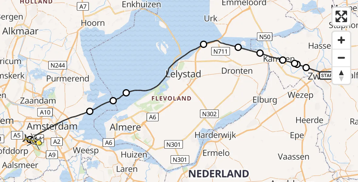 Routekaart van de vlucht: Lifeliner 1 naar Amsterdam