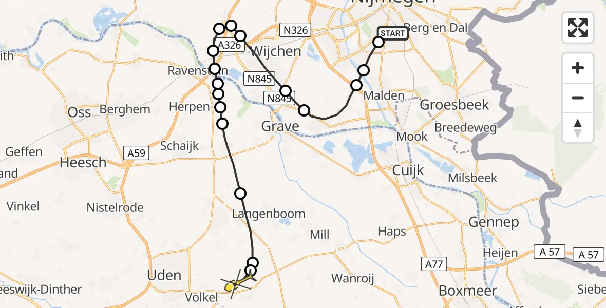 Routekaart van de vlucht: Lifeliner 3 naar Vliegbasis Volkel